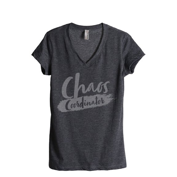 Thread Tank Chaos Coordinator Women's Fashion Relaxed V-Neck T-Shirt Tee Charcoal Small