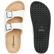 Alpine Swiss Womens Double Strap Contour Sandals Slip on Buckle Slides Vegan Leather Footbed Sandal Ergonomic Cork-Inspired Sole Summer Footwear