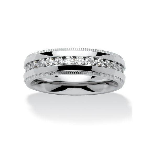 PalmBeach Jewelry Men's 1.12 TCW Round Cubic Zirconia Eternity Band in Stainless Steel or Gold-Ion Plated Stainless Steel