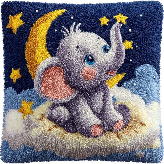Latch Hook Kit For Adults,Pillow Case Kits, Elephant Diy Latch Hook Cushion Kits 17X17Inch, Cross Stitch Embroidery Kits Home Decor