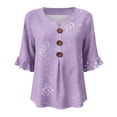 thumbnail image 4 of Oversized Tshirts for Women Elegant Blouse | Exquisite Print T Shirt | V Neck Sleeve 3/4 Sleeve Purple Summer Tops for Women, 4 of 4