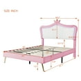 thumbnail image 5 of Queen Size Upholstered Bed Frame with LED Lights, Modern PU Upholstered Princess Bed with Crown Headboard, No Box Spring Needed (White+Pink), 5 of 8