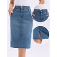thumbnail image 2 of DARING DIVA Women's Back Slit Stretchy Below Knee Length Jean Skirt X-Small Blue, 2 of 6