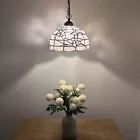 Tiffany Pendant Lights Fixture White Stained Glass Flowers LED Bulb Included for Dining Room Hotel Restaurant Cafe 12"W*12"D*60"H