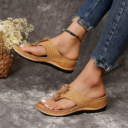 CHOII Clearance Women s Fashion Sandals Round Toe Clip Buckle Flat Bottom Side Hollow Large Size Sandals Comfortable Shoes With Ergonomic Soles Flip Flops Ankle Strap Sandals Thong Sandals Black/6