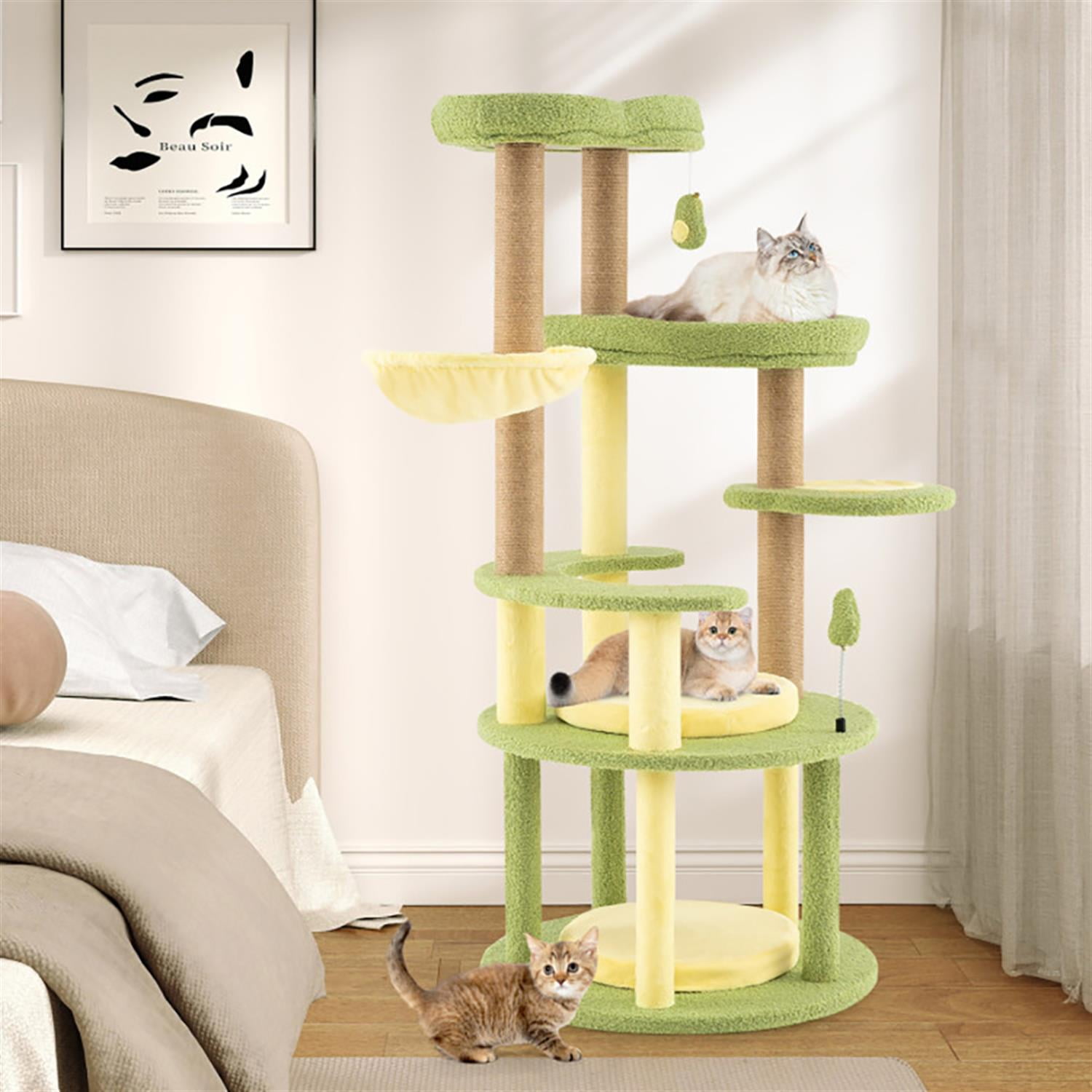 resenkos 51" Cat Tree with Toy, Cat Tower Condo for Indoor Cats with Rotatable Basket, Cozy Hammock and Sisal Scratching Posts, Green