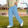 thumbnail image 5 of LIJCC Girls Boys Casual Cargo Joggers Pants Solid Color Athletic Hiking Gym Pants Street Style Cargo Sweatpants(Sky Blue,11-12 Years), 5 of 6