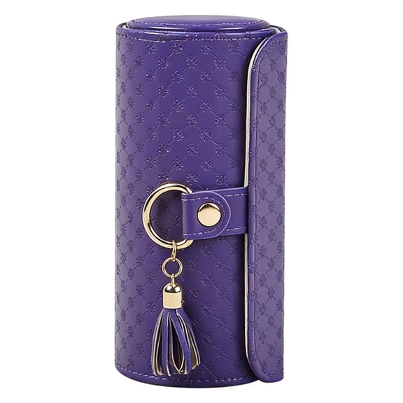 Viaggio Leather Jewelry Box Organizer, 3-Layer Cylinder Travel Essential Case for Rings Necklaces Earrings, Gifts for Women Bridesmaid Mom Friend Purple