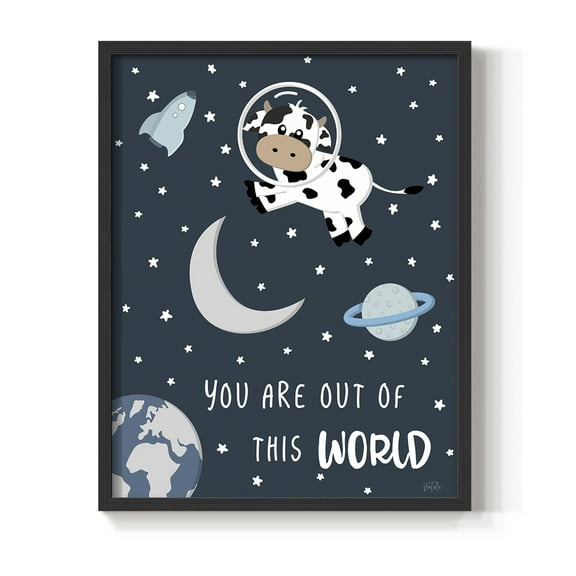 Cow in Space II in Paper Solid Wood 8 x 10 Framed Print