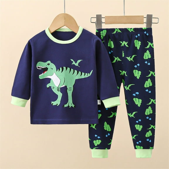 Cethrio Pajama Sets for Boys, Crew Neck Printed Soft Cotton Outfit Sets Blue Size 2-8 T