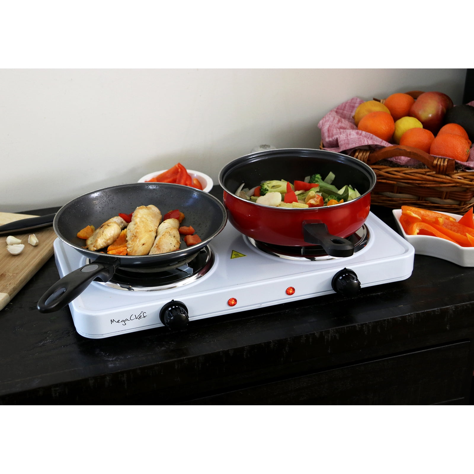 MegaChef Portable Dual Coil Cooktop in White