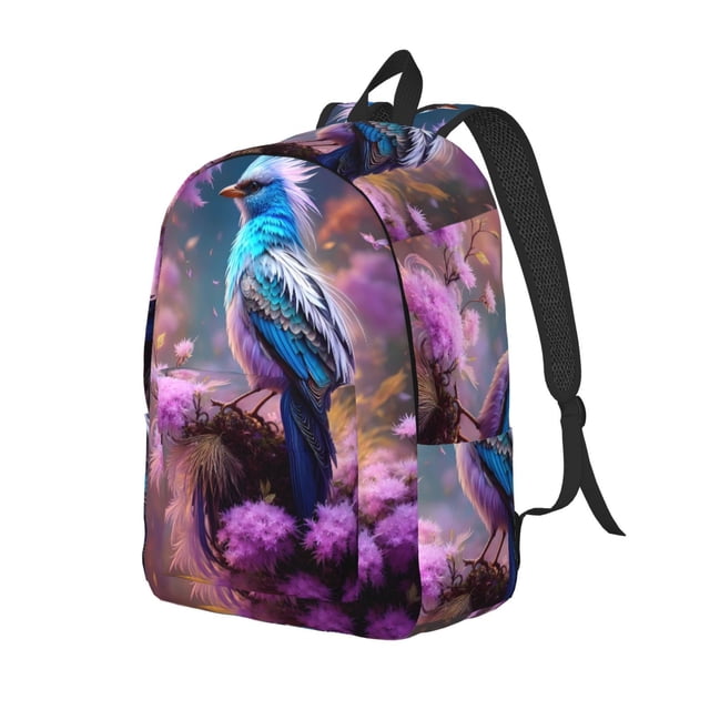 Disketp Beautiful Flower Blue Bird Mochila de Lona Estampada, Mochila Escolar de Viaje Ligera para Estudiantes y Portátil-Small
