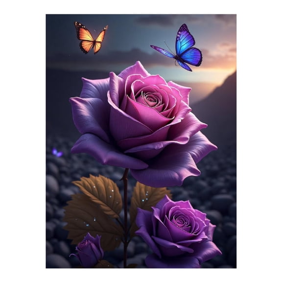 Diamond Art Kit for Adults, Butterfly Rose Purple Print No.156 Diamond Painting for Adults Beginners, 5D DIY Diamond Art Painting Kits, Colorful Diamond Painting Craft for Home Decor 12x16