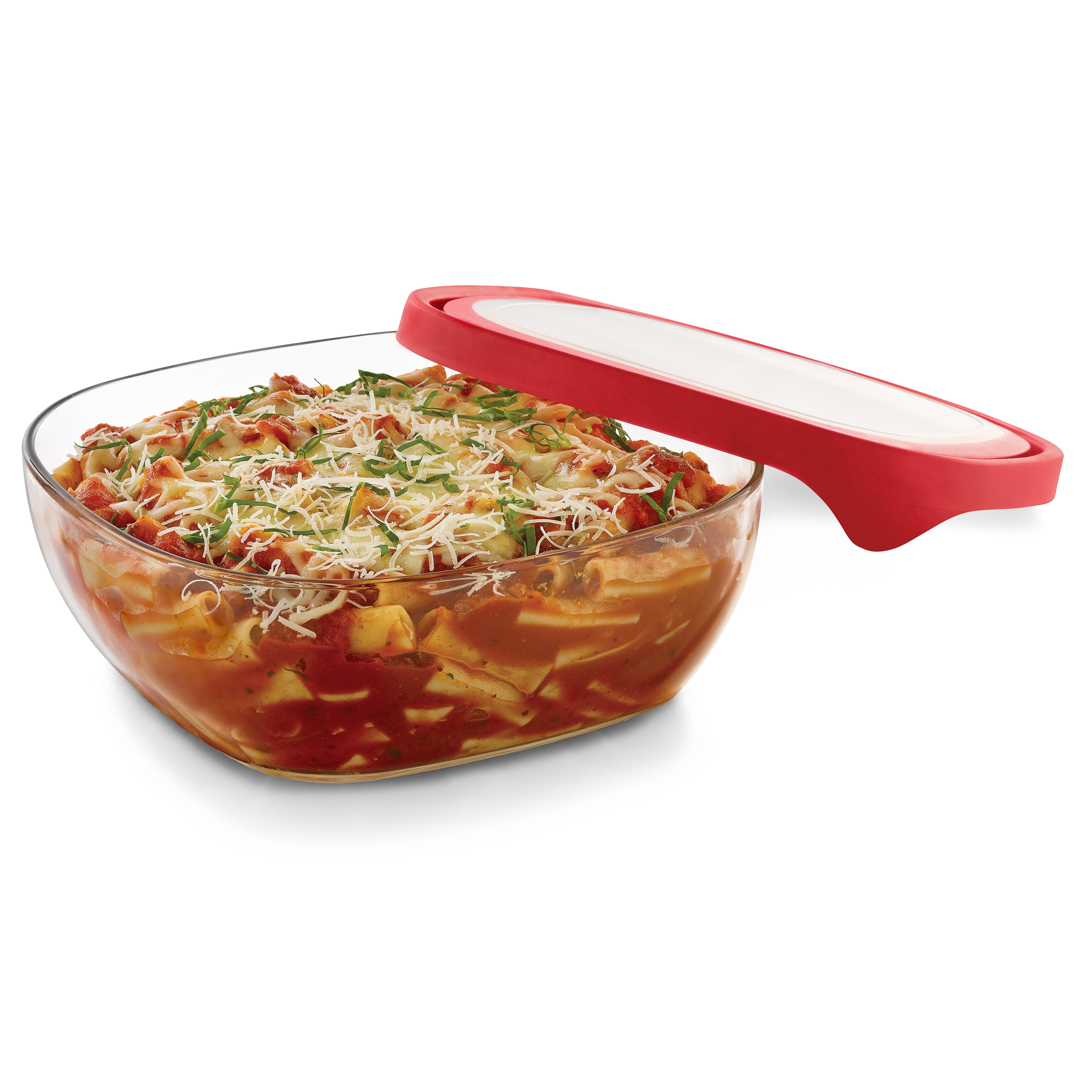 Libbey Serve It Square Glass Containers with Red Lids, 12.5cup, Set of