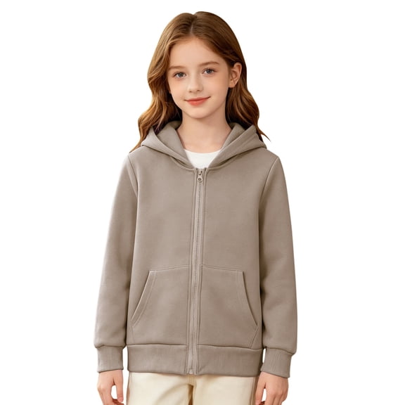 Girls Hoodie Jacket Sweatshirt Boys Zip up Long Sleeve Casual Crop Sweatshirts with Pockets Kids Fall Solid Fashion Jackets