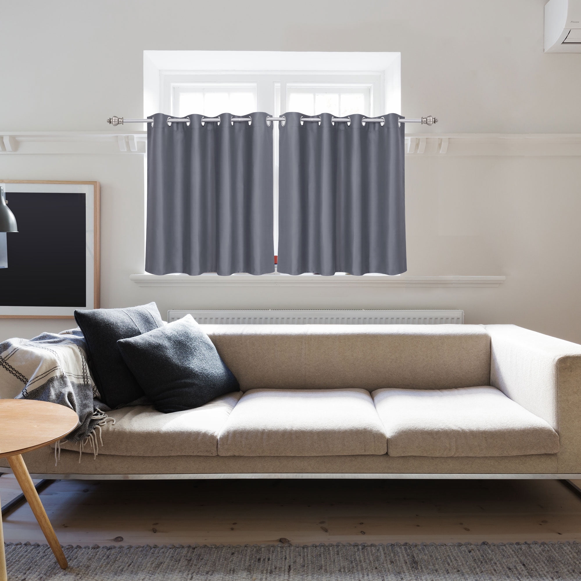 Unique Bargains Blackout Window Curtains Kitchen Panels Set of 2 Gray 52" x 36"
