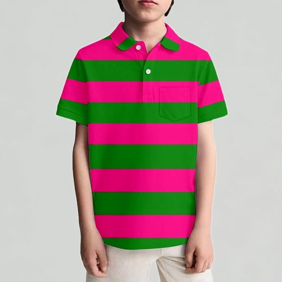Xijirk Boys T Shirts Casual Short Sleeve Striped Polo Shirt Featuring Functional Chest Pocket for Play and Everyday Wear,7-8 Years