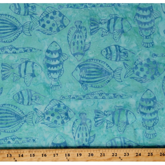 Cotton Batik FIsh Blue Water Sea Ocean Cotton Fabric Print by the Yard (BT9187-Blue-D)
