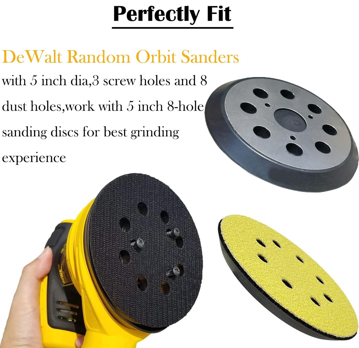 FRKSMD-2 Pack 5 Inch 8-Hole Metal Replacement Sander Pads for Dewalt Sander - 5" Hook and Loop Sanding Pads for DeWalt DW420 DW421 DW422 DW423 DW426 D26451 Random Orbital Sander (2 Pack)