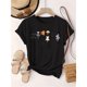 thumbnail image 1 of Una camiseta negra de manga corta con estampado de gatito, diseñada especialmente para Pascua. Tiene un cuello redondo cómodo y es un imprescindible para vacaciones casuales, con un corte ligeramente, 1 of 6