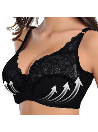 DPOIS Women's Lace Trim 1/4 Cup Push Up Underwired Padded Bra Black L 
