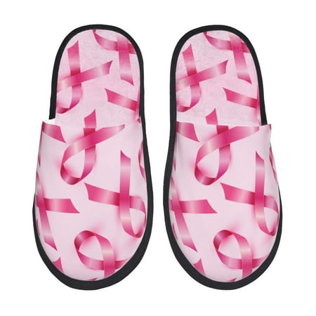 

Sikiie Breast Cancer Ribbons Awareness Fuzzy Slip-on Slippers Warm Cozy Soft Lightweight Memory Foam Indoor House ShoesMedium