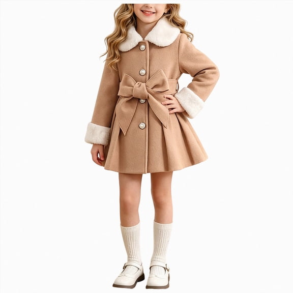 mgoYE Toddler Girl Clothes Jacket Coat Long Sleeve Solid Color Buttons Dress Coat Fall Winter Outfit 3 Years