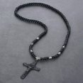 thumbnail image 2 of Religious Jesus Cross Necklace Saint Benedict Medal Pendant Necklace for Men Women Leather Rope Black Beads Chain Jewelry Gift, 2 of 5