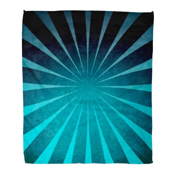 KDAGR Throw Blanket Warm Cozy Print Flannel Colorful Starburst Blue Teal Retro Sunburst Pattern Radial Striped Vintage Comfortable Soft for Bed Sofa and Couch 50x60 Inches