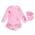 thumbnail image 2 of 2pcs/set Girls Rashguard Swimsuit & Swim Cap Outfits Size 3-12 T Little Girls Long Sleeve Zipper Swimsuits Rash Guard Swimwear for Beach,3XL/6-7 Years, 2 of 6