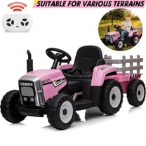 EastVita Kids Battery Powered Electric Tractor Large Manned Farm Tractor Toddler Ride on Car Remote Control/ 7-LED Gear Shift/ MP3/USB Port (Pink, 25W)