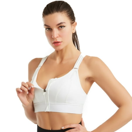 

Sports Bra Women Front Zipper Underwear Fitness Shirt Push Up Yoga Crop Top Bras Vest Sportswear White-2XL