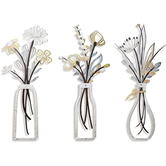 Sinkoo 3pcs Colorful Metal Flowers Wall Arts Rustic Farmhouse Home Wall Decor for Living Room Minimalist Bathroom Dining Room Decorations Ideal Housewarming Gifts