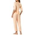 thumbnail image 3 of INSPIRE CHIC Women's Satin Pajama Set Half Sleeve Lace Top with Long Pants 2 Piece Sleepwear Sets XS Champagne, 3 of 6