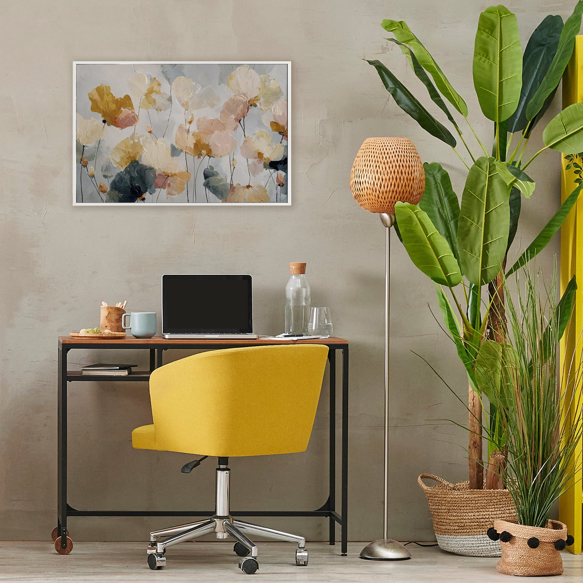 Stupell Industries Abstract Brushed Petals White Framed Giclee Art, design by Jacky Ngan