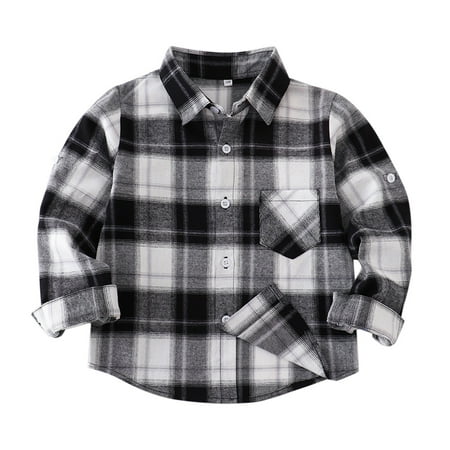 Mercatoo Boys Girls Plaid Shirts Button Down Western Tops Long Sleeve Kids Collared Shacket Casual Loose Spring Basic Tees Blouse