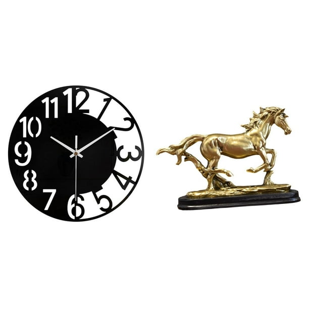 Reloj de pared grande,Reloj de pared acrílico silencioso de estilo moderno.,Reloj de pared grande de oficina,silencioso,fácil de leer y sencillo.,Figura de caballo,Escultura de caballo en