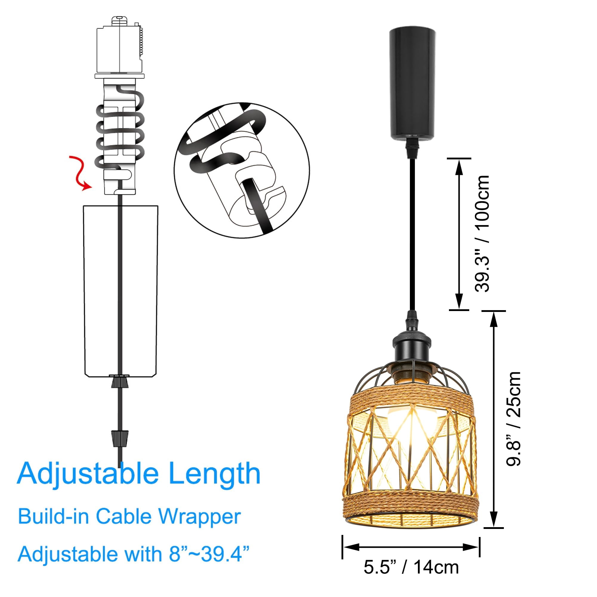 Kiven H-Type track lighting pendants Adjustable Height,1-Light Industrial Iron Cage h track pendant lights ,Decorative Track Lighting Fixture for Kitchen Island Hallway TB3603