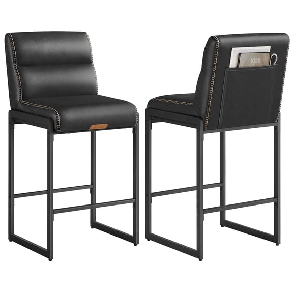 VASAGLE EKHO Collection - Bar Stools Set of 2, 26.4-Inch Counter Height Stools with Backs, Synthetic Leather with Stitching, Ink Black