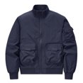 thumbnail image 1 of RXIRUCGD Men's Solid Color Pocket Loose Motorcycle Outdoor Flight Suit Plus Size Workwear Jacket, Dark Blue, Size: M, 1 of 9