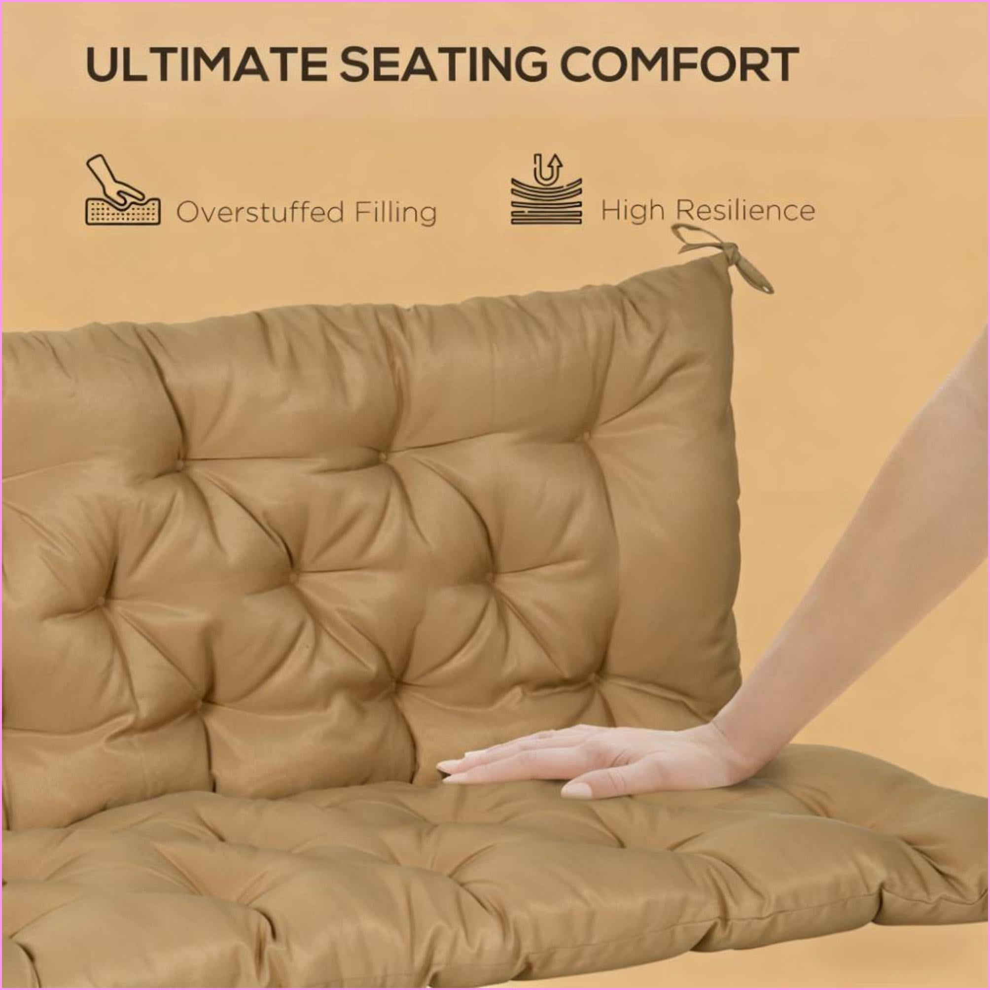Outdoor 3-Seater Swing Replacement Cushion | 59" Tufted Patio Bench Cushion for Porch Furniture | Tan Brown