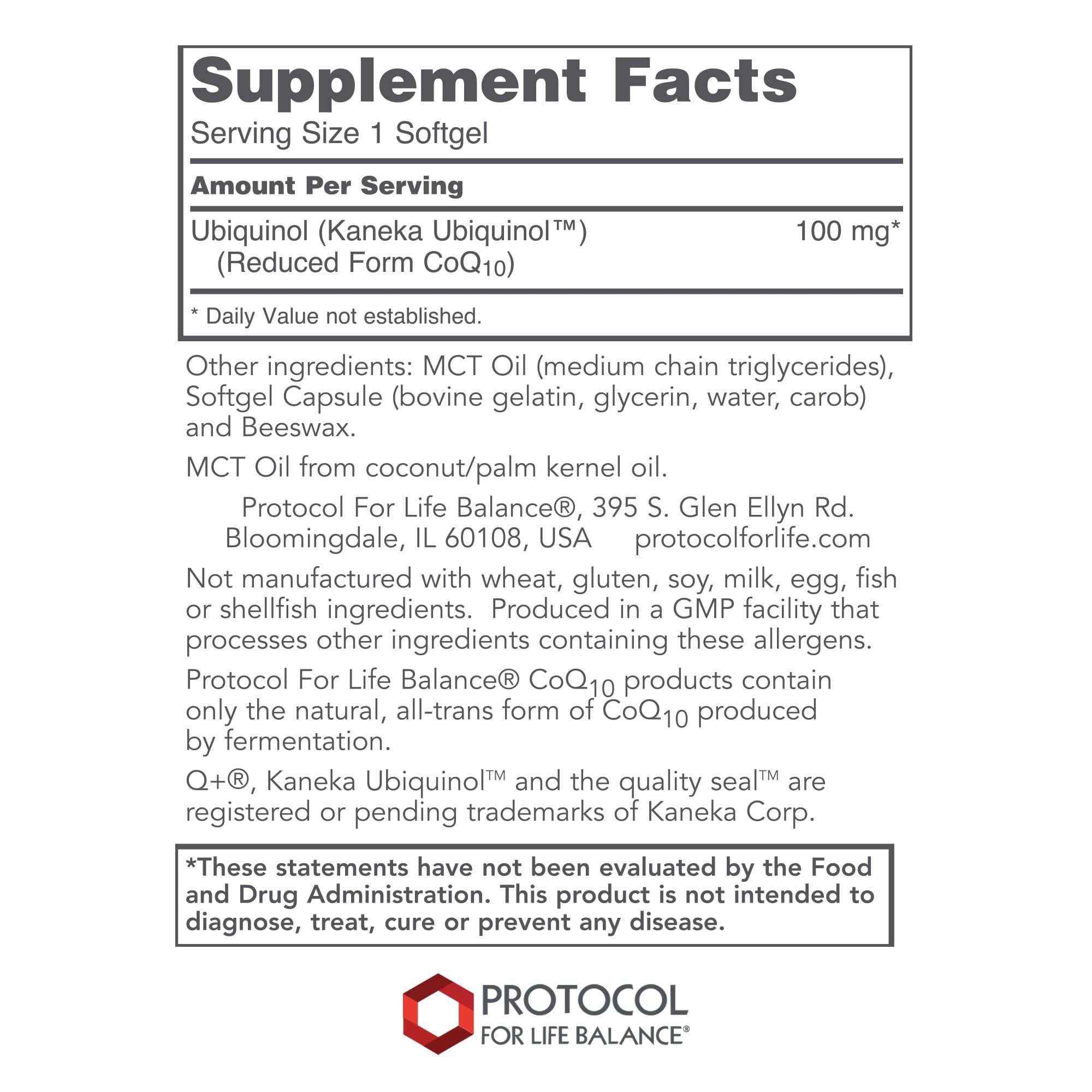 Protocol for Life Balance Ubiquinol Coq10 - 100 mg - 60 Softgels