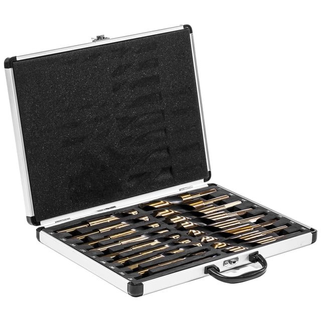 Stark USA - Juego de Brocas Plateadas 17 Piezas, Punta Dividida 135 Grados, Recubrierto Óxido Negro + Estuche de Aluminio