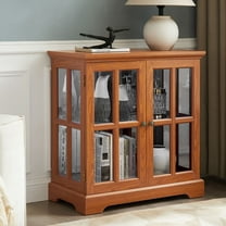 LED Display Cabinet with Lattice Doors, Dark Oak Finish and Adjustable Shelves Perfect for Home Decor and Storing Items
