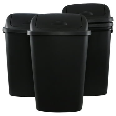 Leendines 50 L Plastic Garbage Cans with Swing Lid, 4 Pack Plastic Recycle Bin, Black