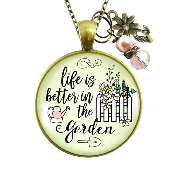 Gardener Gutsy Goodness Necklace Life is Better Female Adult Bronze Metal Jewelry