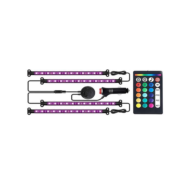 Aplicación Bluetooth Luz Ambiental Del Automóvil Con Sensor De Sonido Luces De Ambiente Interior Del Automóvil Con Aplicación Bluetooth Control Remoto Redondo De Cuatro Botones Y 24 Teclas Yuarrent VI008590-00
