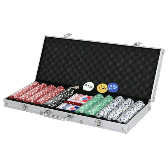 Pro 500PCS Poker Chips Set W/2 Cards  5 Dices Aluminum Carry Case Table Game