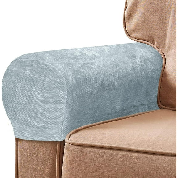 XmhyTop 2 Pcs Chenille Stretch Armrest Covers for Chairs and Sofas Couch Solid Color Non-Slip Arm Covers Armchair Slipcovers for Recliner with Twist Pins, Grey
