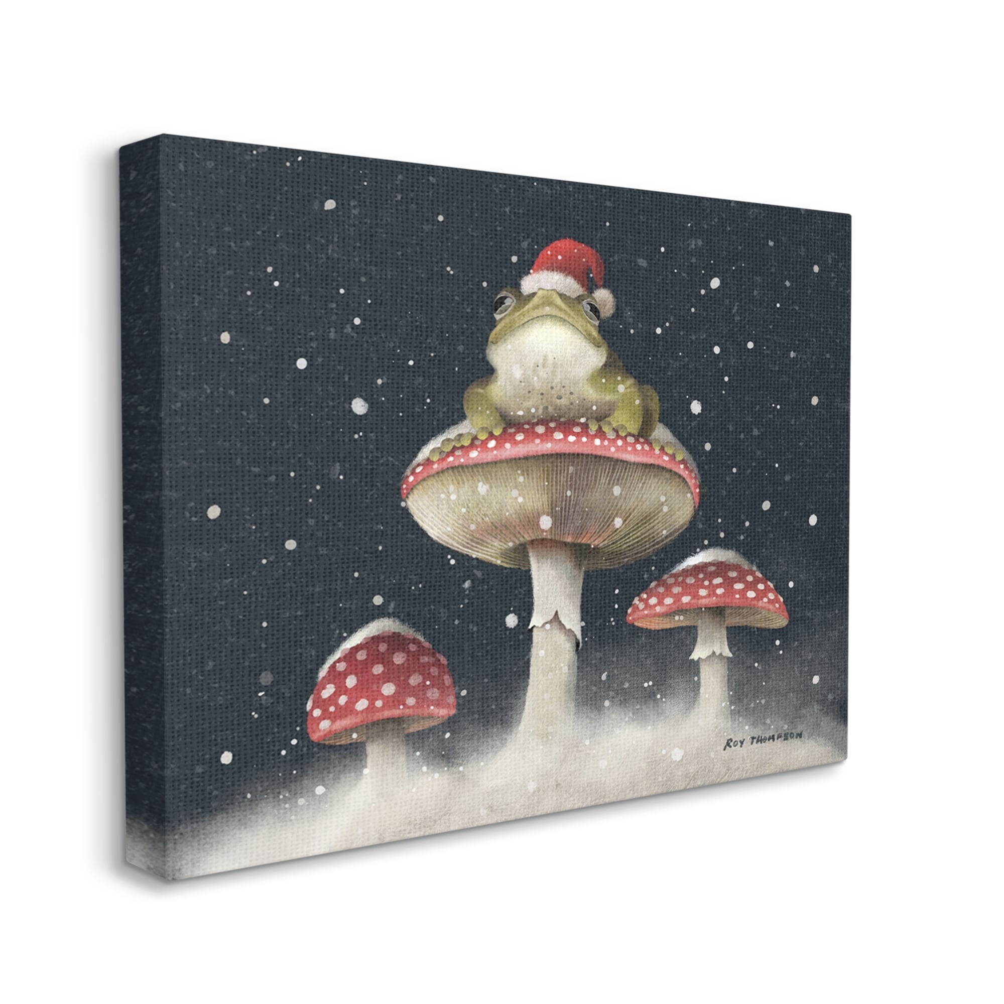 Stupell Industries Frog In Santa Hat Snowy Mushrooms Holiday Painting Gallery Wrapped Canvas Print Wall Art